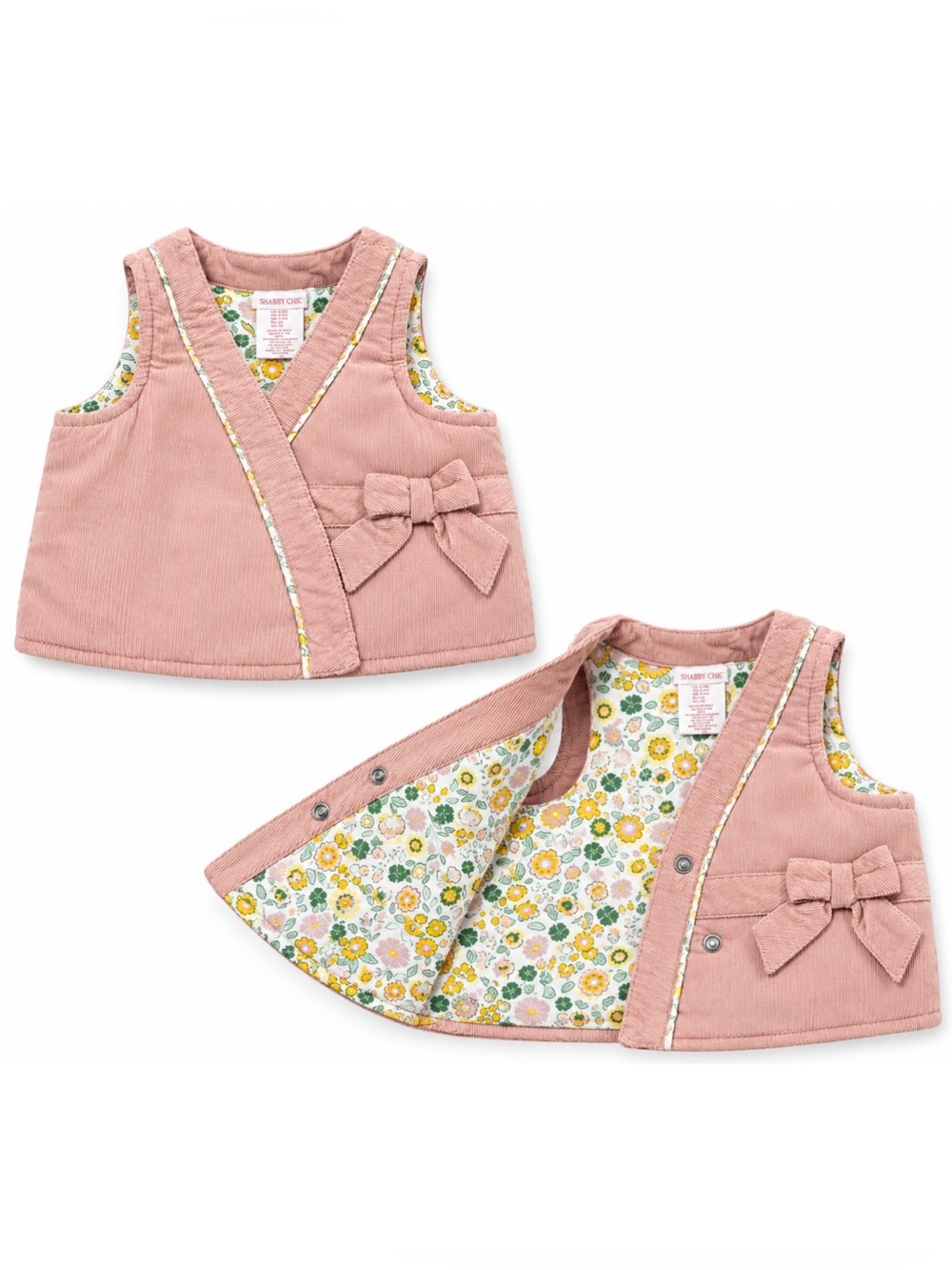 Shabby Chic Pale Pink & Floral Corduroy Cotton Vest Baby Girl 3-6M